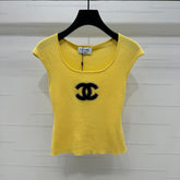 Chanel 25 Yellow Tank Top Square Neck Knitted